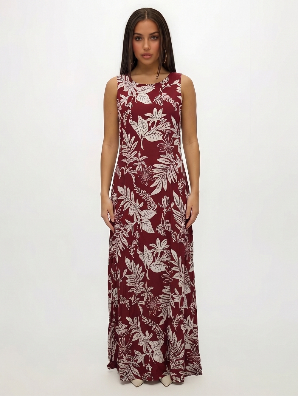 Paradise Found Taro Leaf Red Button Front Maxi Tank Dress-Vintage 55" Long